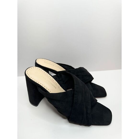 Adrienne Vittadini Sandals Womens 9 Crossover Black Faux Suede Chunky Heels - Picture 2 of 9